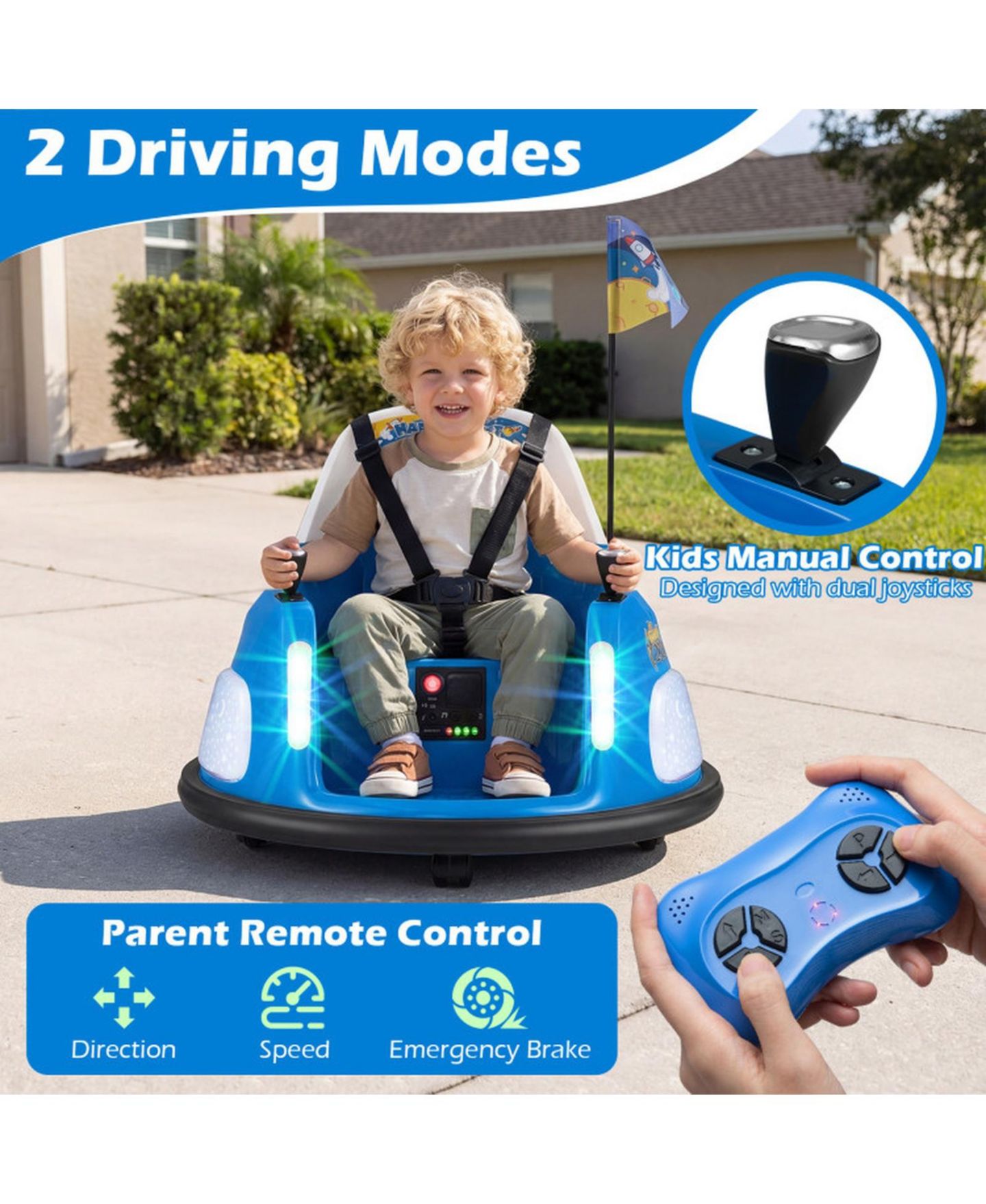 Детская игрушка SUGIFT 12V Kids Ride on Bumper Car 360 Degree Spinning with Remote Control, Ages 18-72 Months, цвет: Синий — фото 7