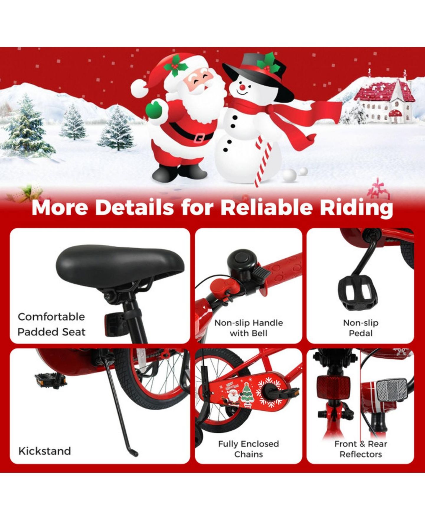 Детская игрушка SUGIFT 18 Inch Holiday Edition Kids Bike with Built-in Music and Triple Brakes, Ages 4-8, цвет: Красный — фото 4