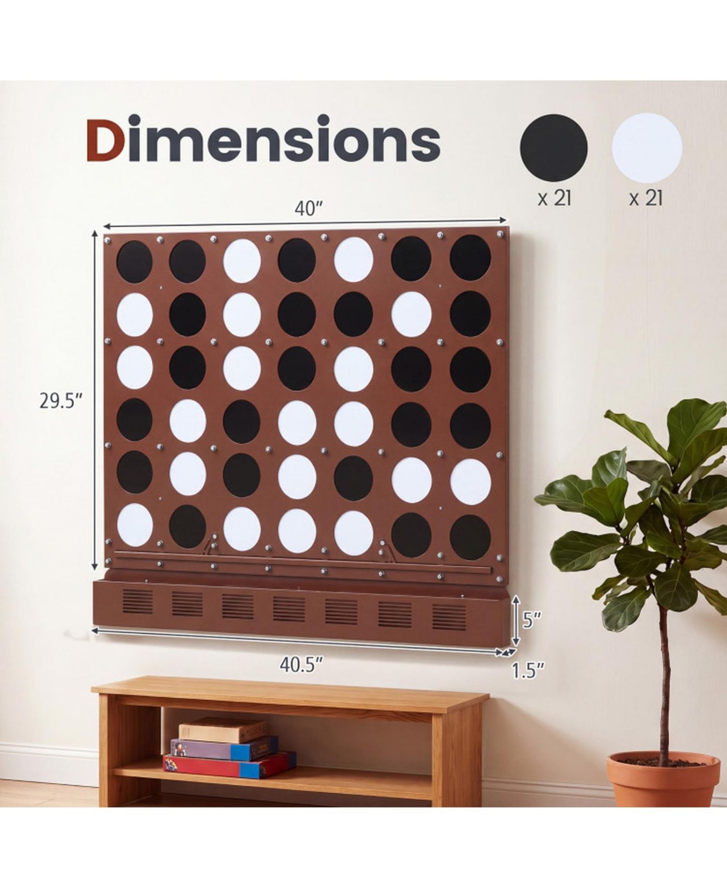 Детская игрушка SUGIFT Wall-Mounted Jumbo 4-in-a-Row Game with Acrylic Discs, цвет: Тёмный коричневый — фото 3