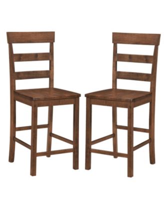 24'' Counter Height Bar Stools Set of 2 with High Back Footrest Rubber Wood Frame