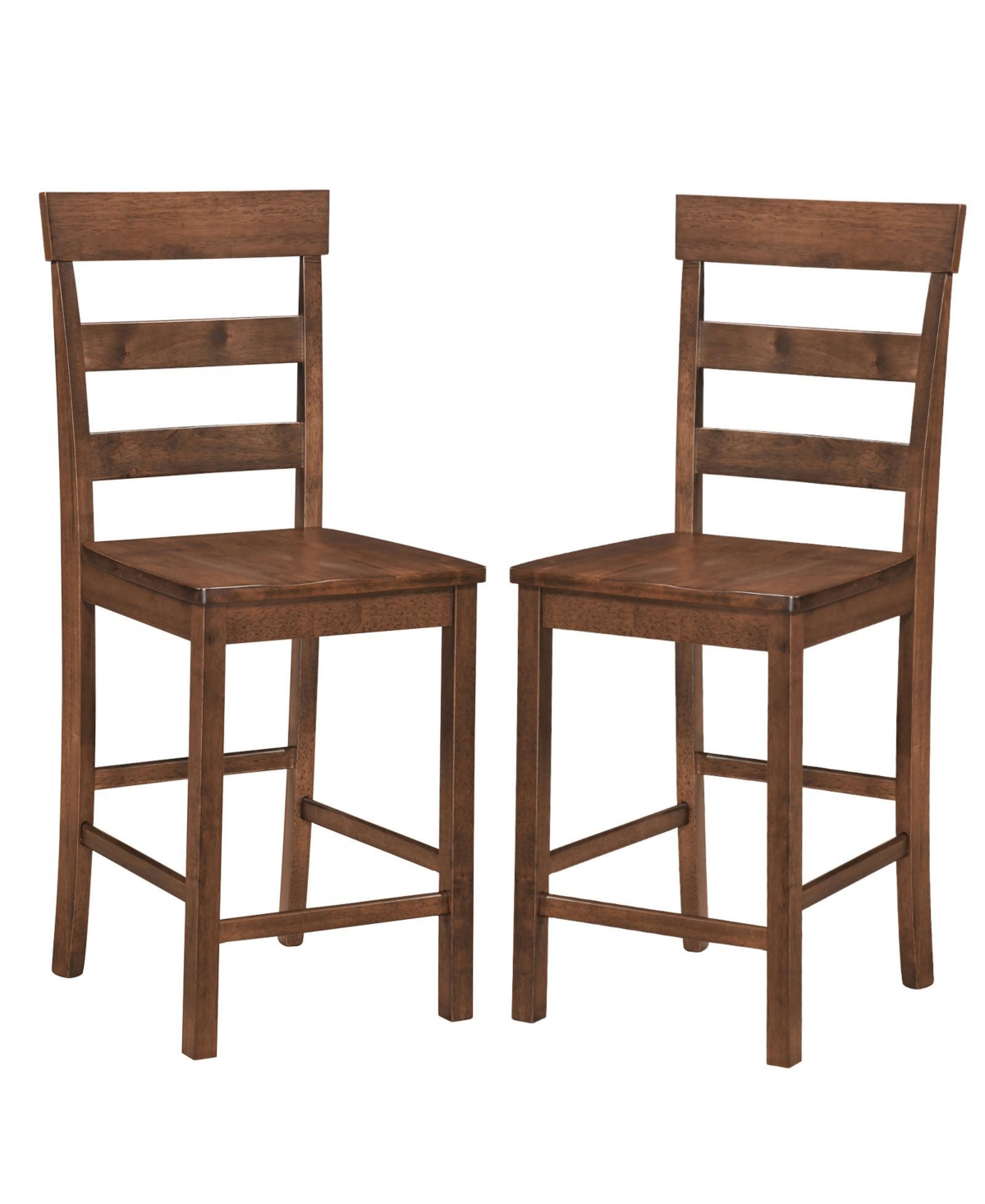 Gymax 24'' Counter Height Bar Stools Set of 2 with High Back Footrest Rubber Wood Frame