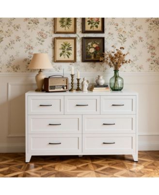7 Drawer Steel Dresser Low Profile 31 Inch White Modern Bedroom Storage