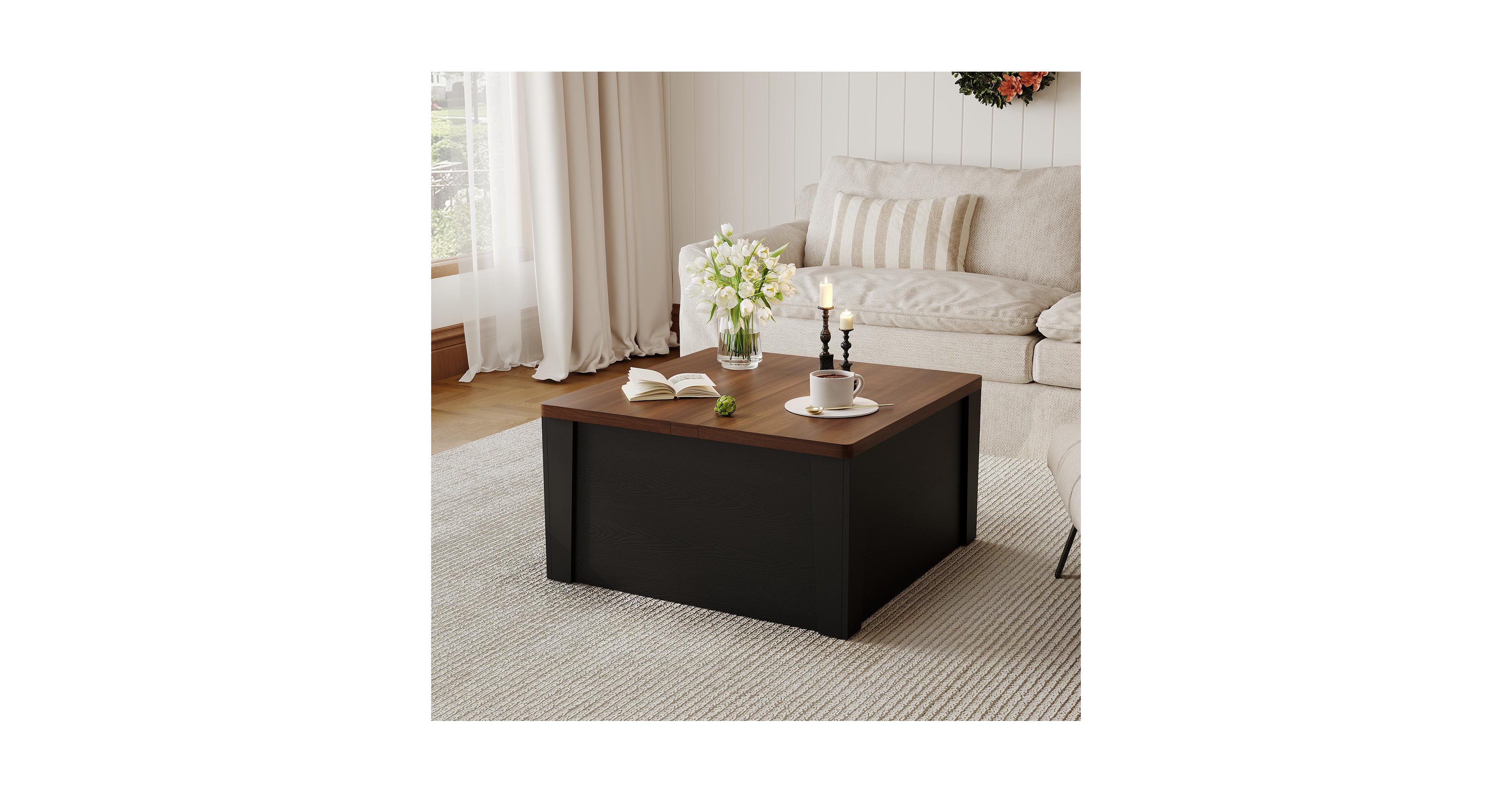 homfan 31.5" Square Lift-Top Coffee Table with Dual Flip-Tops and Hidden Storage
