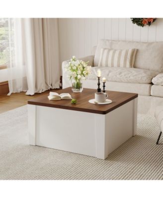 31.5" Square Lift-Top Coffee Table with Dual Flip-Tops and Hidden Storage