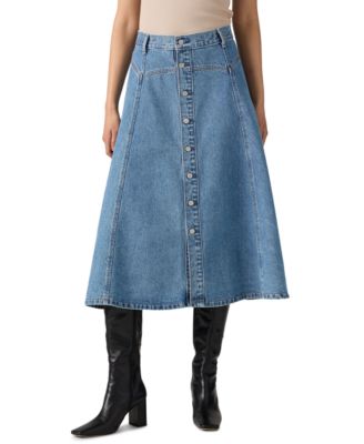 Women's Yoked Western Midi A-Line Denim Skirt