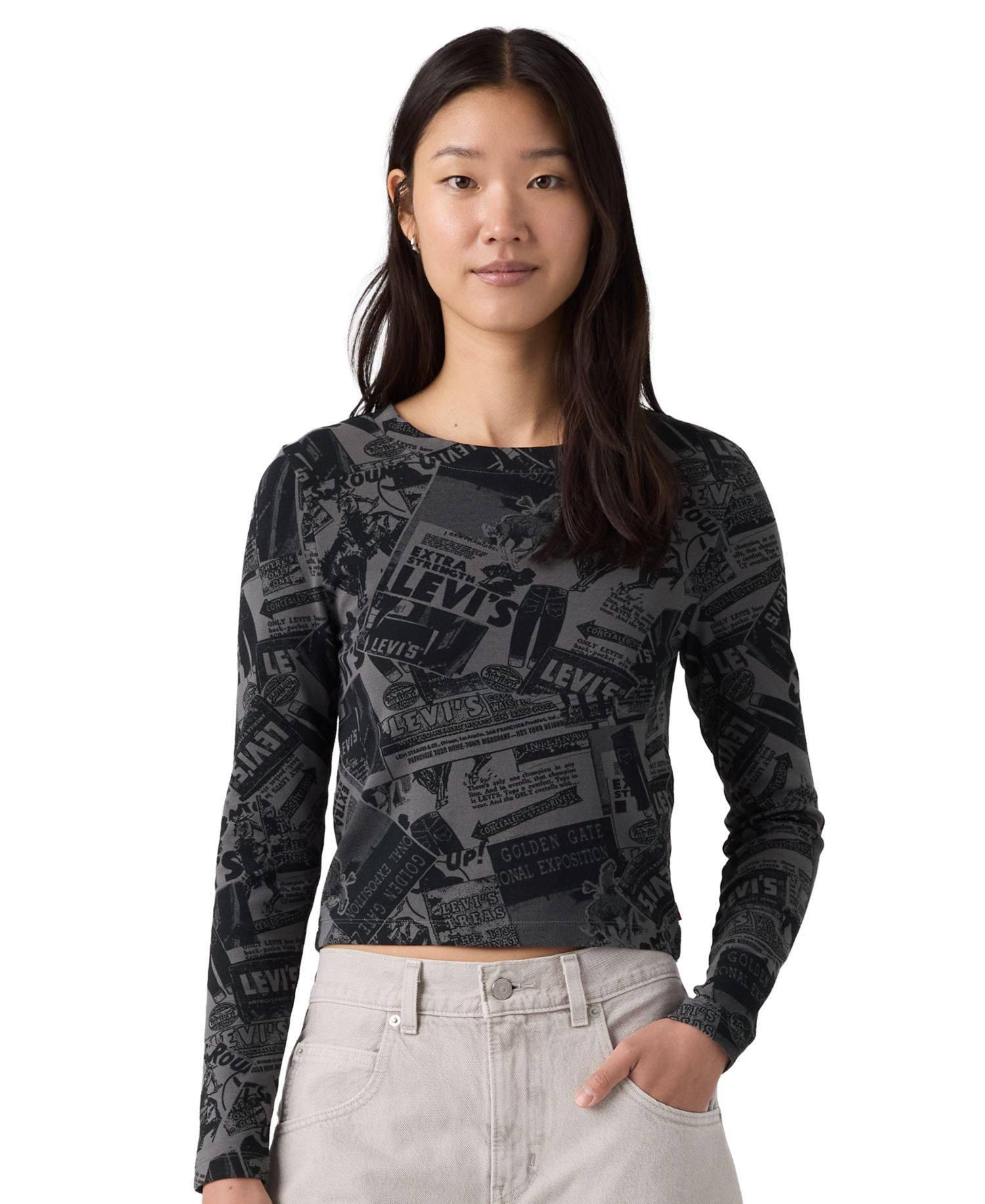 Women's Essential Cropped Long-Sleeve Graphic T-Shirt