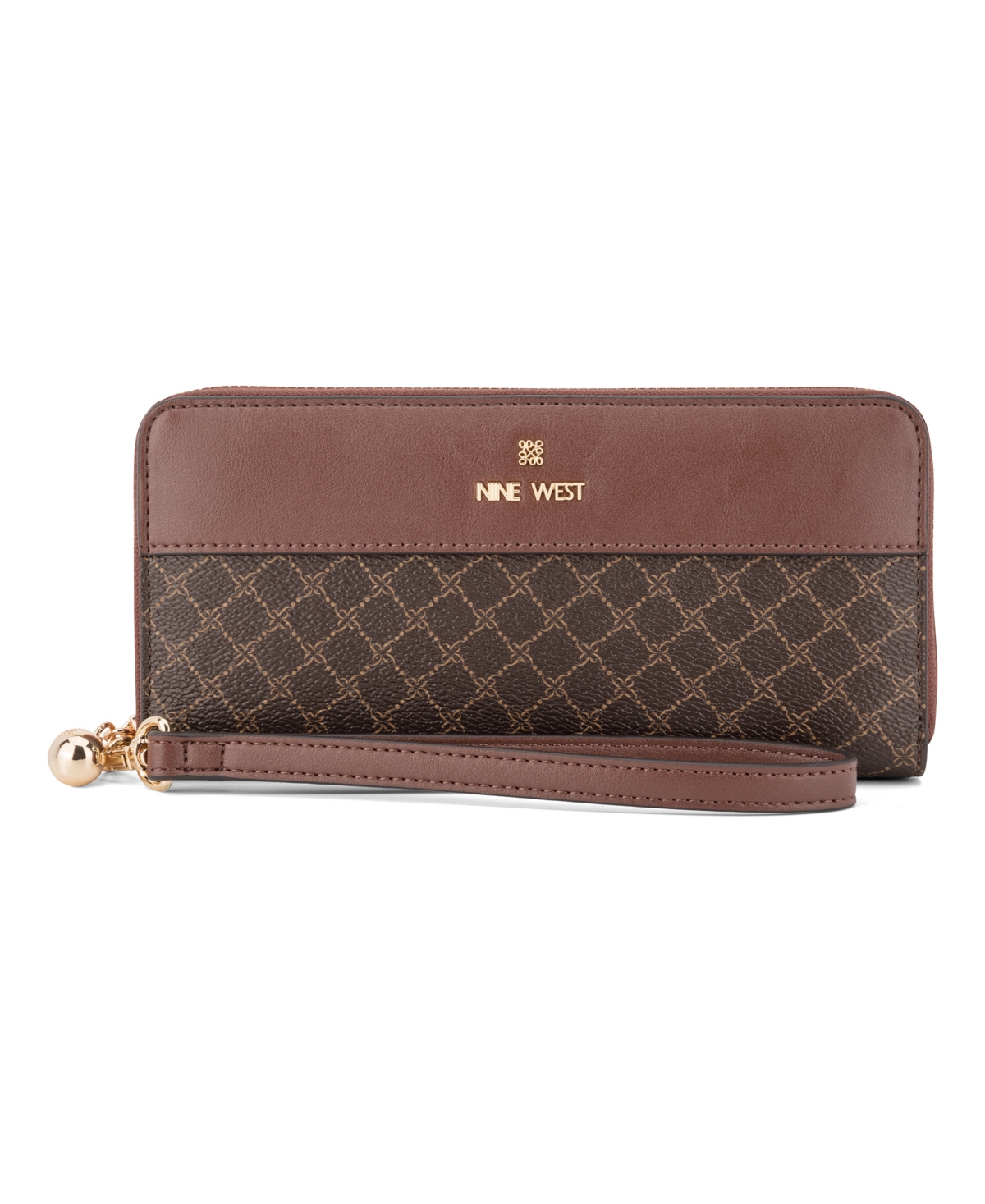 Nine West Marissa Zip Around Removable Wristlet Strap Wristlet In Brown Logo Mahogany