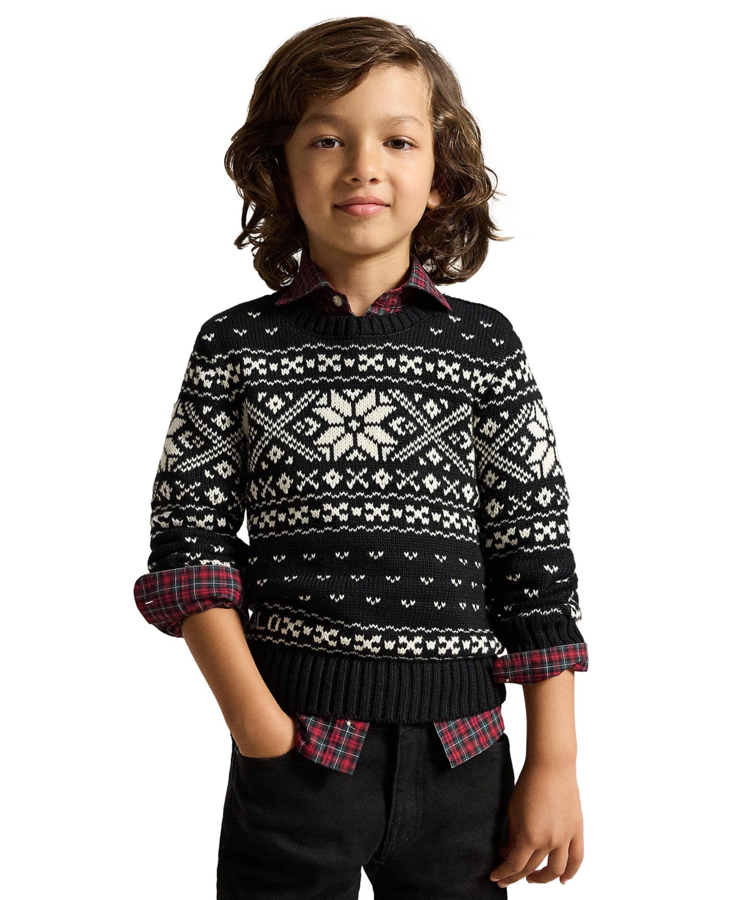 Boys' 2T-7 Snowflake Intarsia-Knit Cotton Sweater
