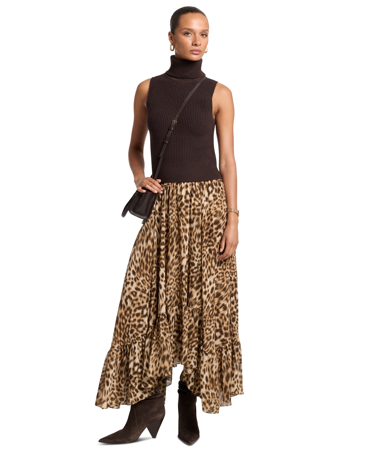 Michael Kors Women's High-Low Leopard-Print Skirt