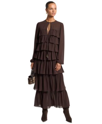 Women's Long-Sleeve Ruffle Tier Maxi Dress