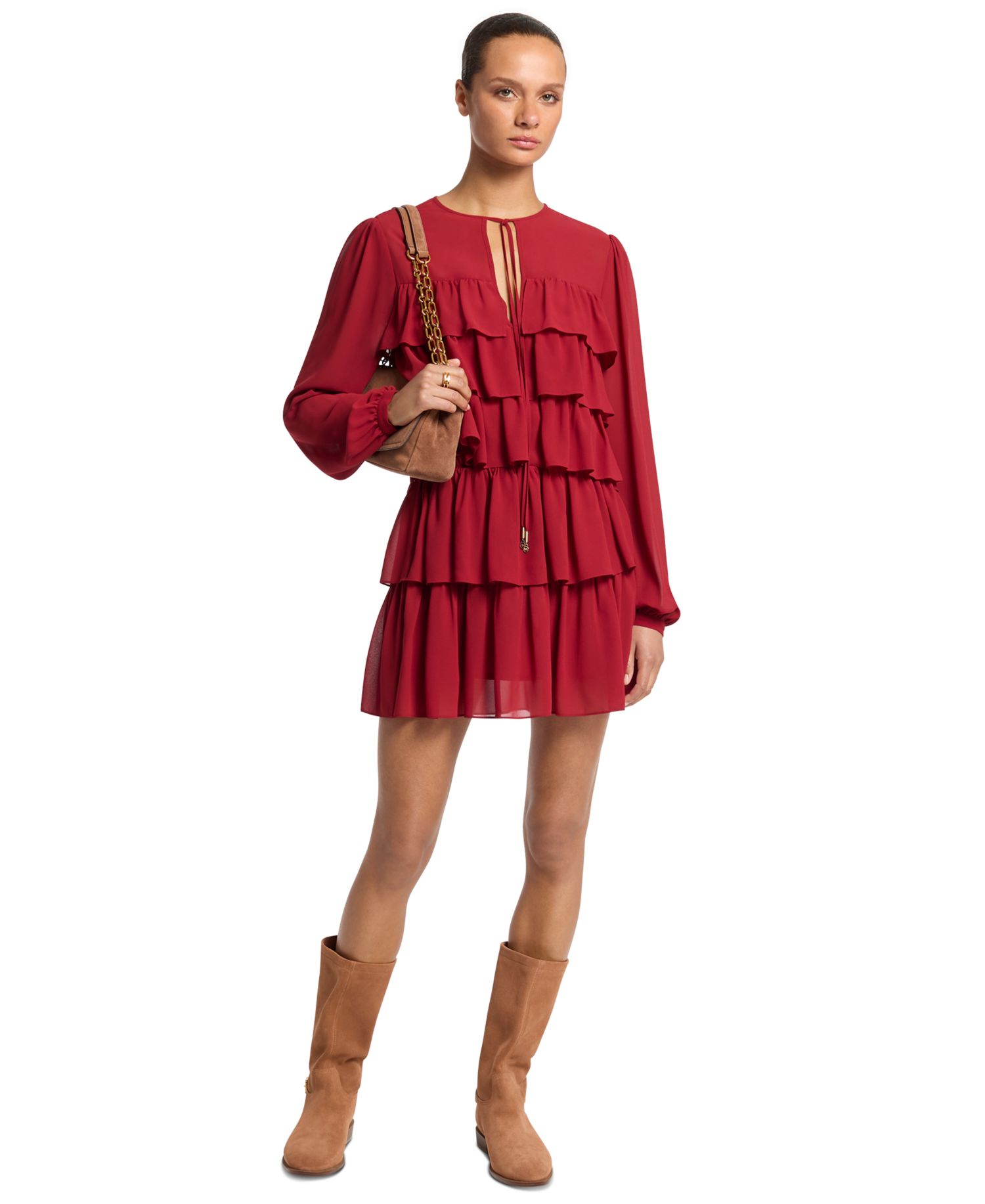 Women's Long-Sleeve Ruffle-Tiered Mini Dress