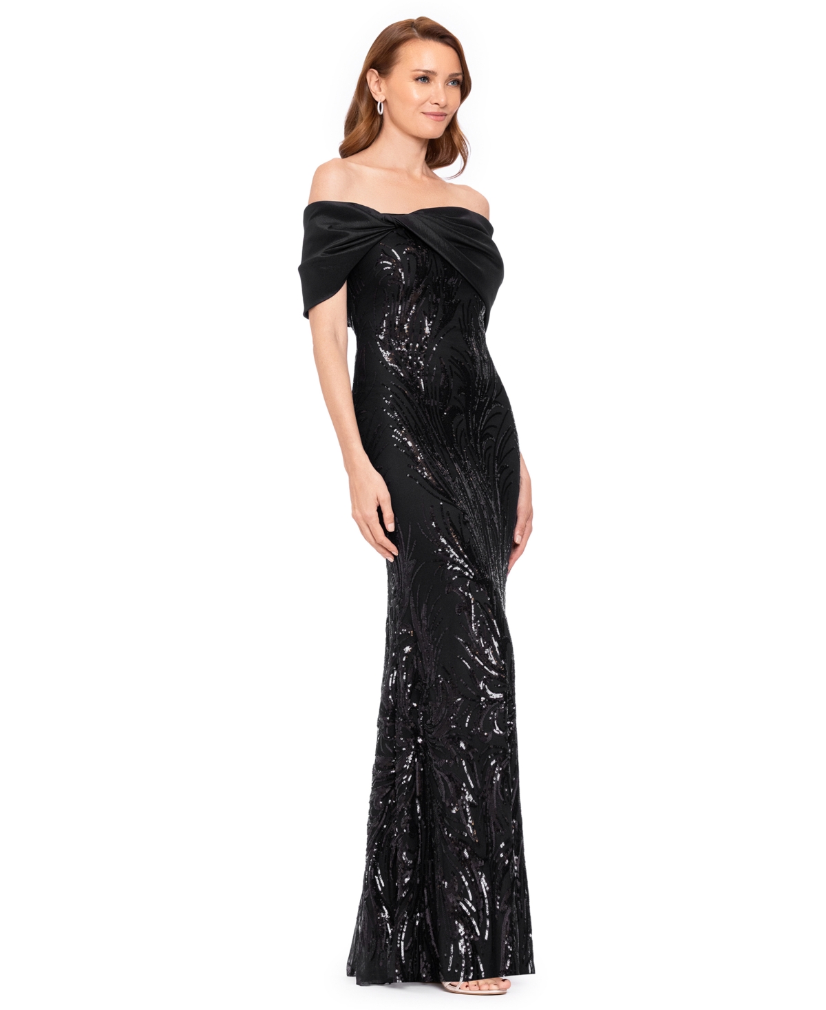 Betsy & Adam Women's Sequin Off-the-Shoulder Gown