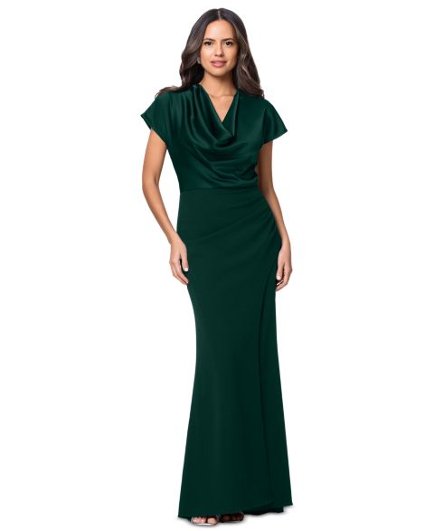 Женские платья Betsy & Adam Petite Cowl Neck Long Ball Gown, цвет: Тёмно-зелёный
