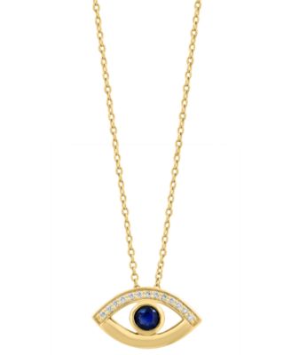 Diamond (1/20 ct. t.w.) and Sapphire (1/4 ct. t.w.) Cable Chain Pendant in 14K Yellow Gold