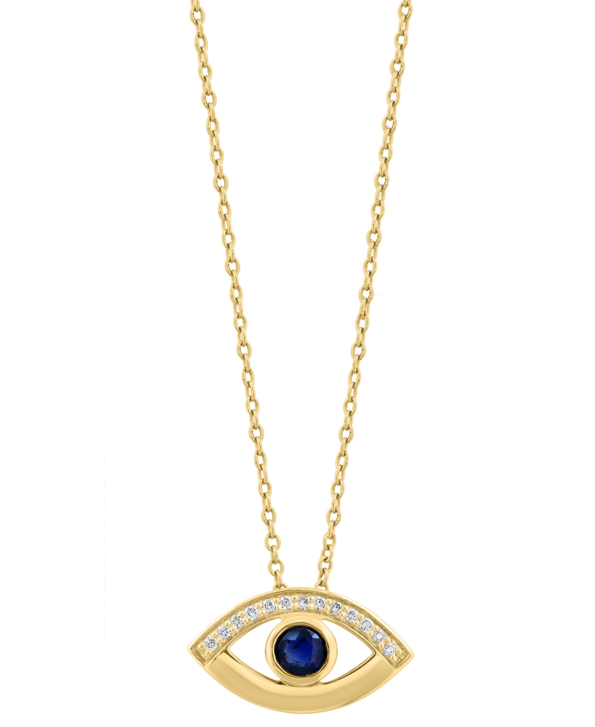 Effy Collection Diamond (1/20 ct. t.w.) and Sapphire (1/4 ct. t.w.) Cable Chain Pendant in 14K Yellow Gold - Yellow Gold