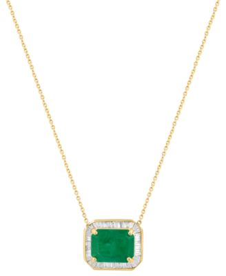 Diamond (1/3 ct. t.w.) and Emerald (2-7/8 ct. t.w.) Necklace in 14K Yellow Gold, 18"