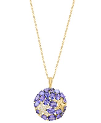 Tanzanite and Diamond Cable Chain Pendant (3-7/8 ct. t.w. Tanzanite, 1/10 ct. t.w. Diamond) in 14k Yellow Gold