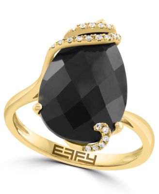 Pear-Shaped Onyx and Diamond Ring (1/20 ct. t.w.) in 14k Yellow Gold