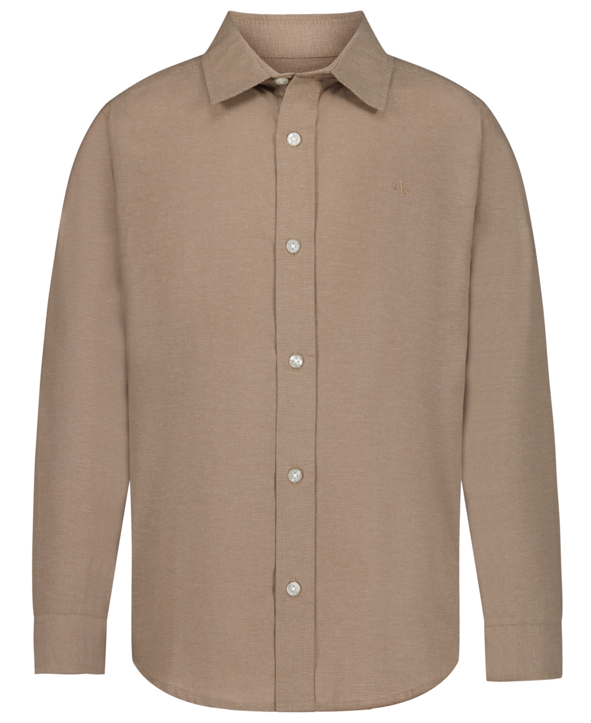 Calvin Klein Boys' 8-20 Textured Embroidered Monogram Long-Sleeve Shirt
