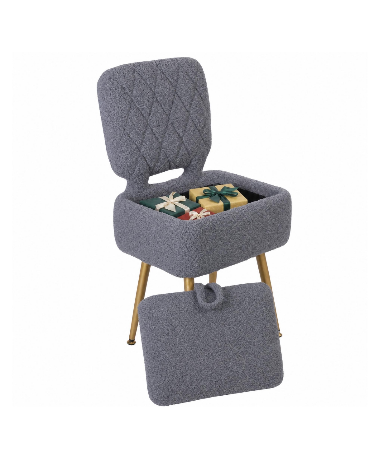 gaomon Vanity Chair, Makeup Stool with Folding Backrest and Plush Padded Dressing Table Stool for Dressing Room - Grey