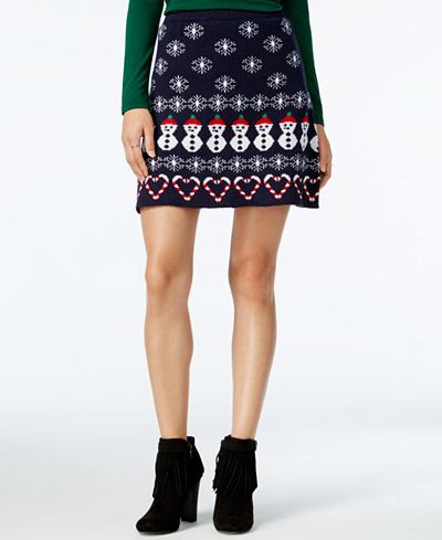Planet Gold Juniors' Holiday-Print Fit & Flare Sweater Skirt
