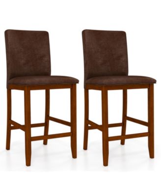 Set of 2 Counter Barstools with Rubberwood Legs and Upholstered Seat