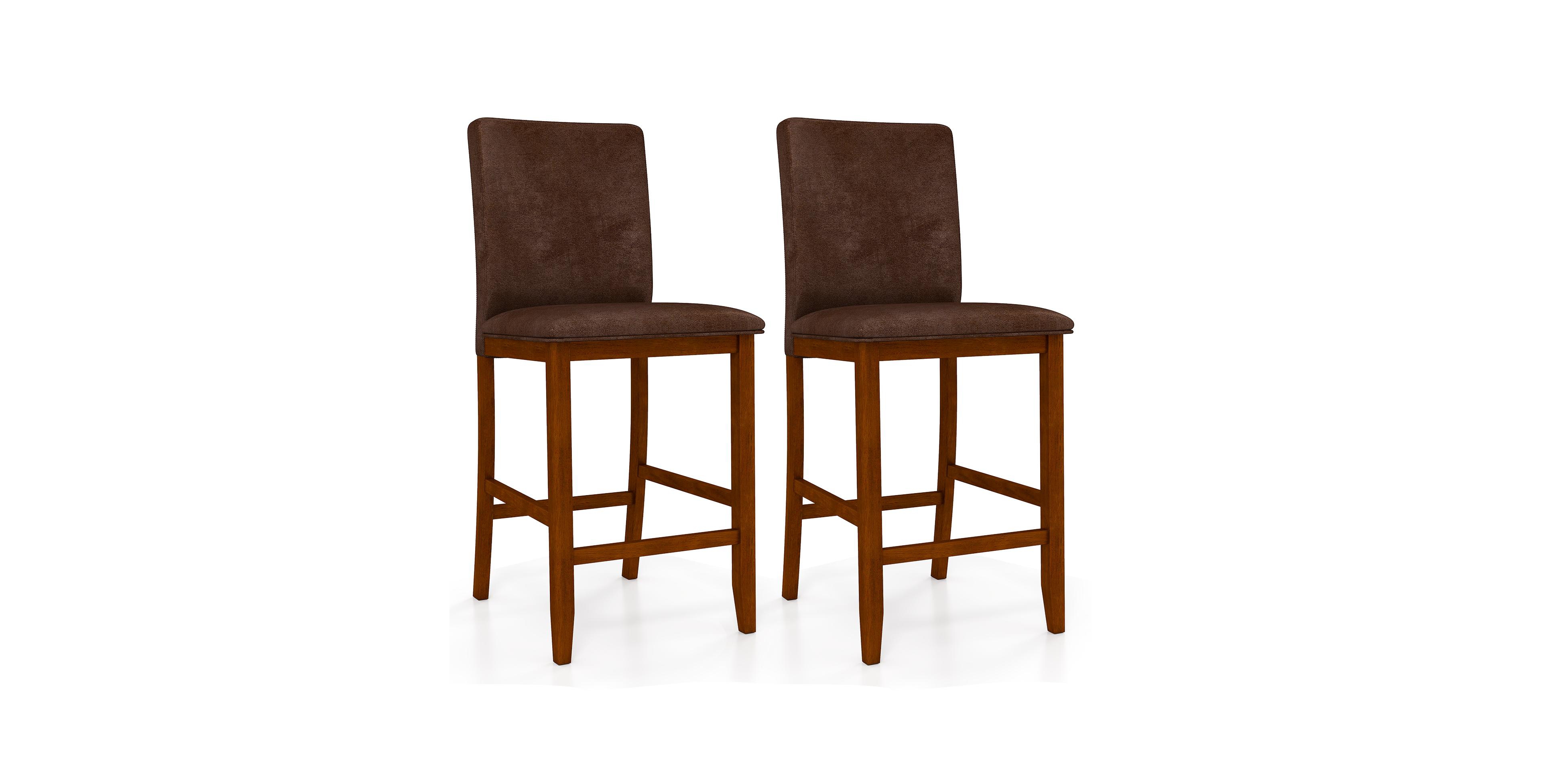 Mecale Set of 2 Counter Barstools with Rubberwood Legs and Upholstered Seat