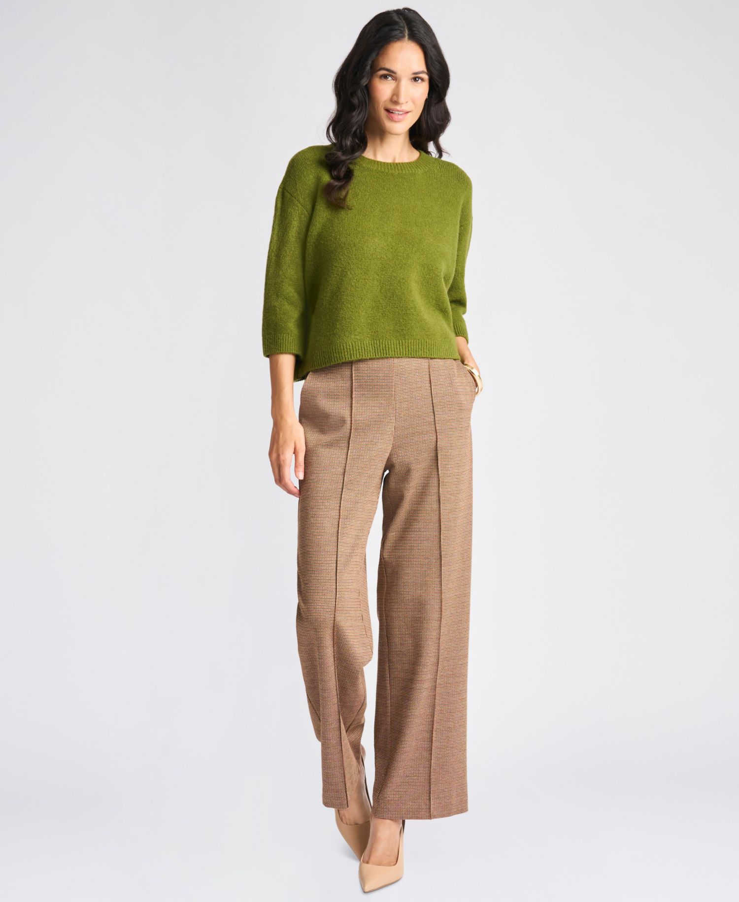 Women's 3/4-Sleeve Crewneck Pullover Sweater