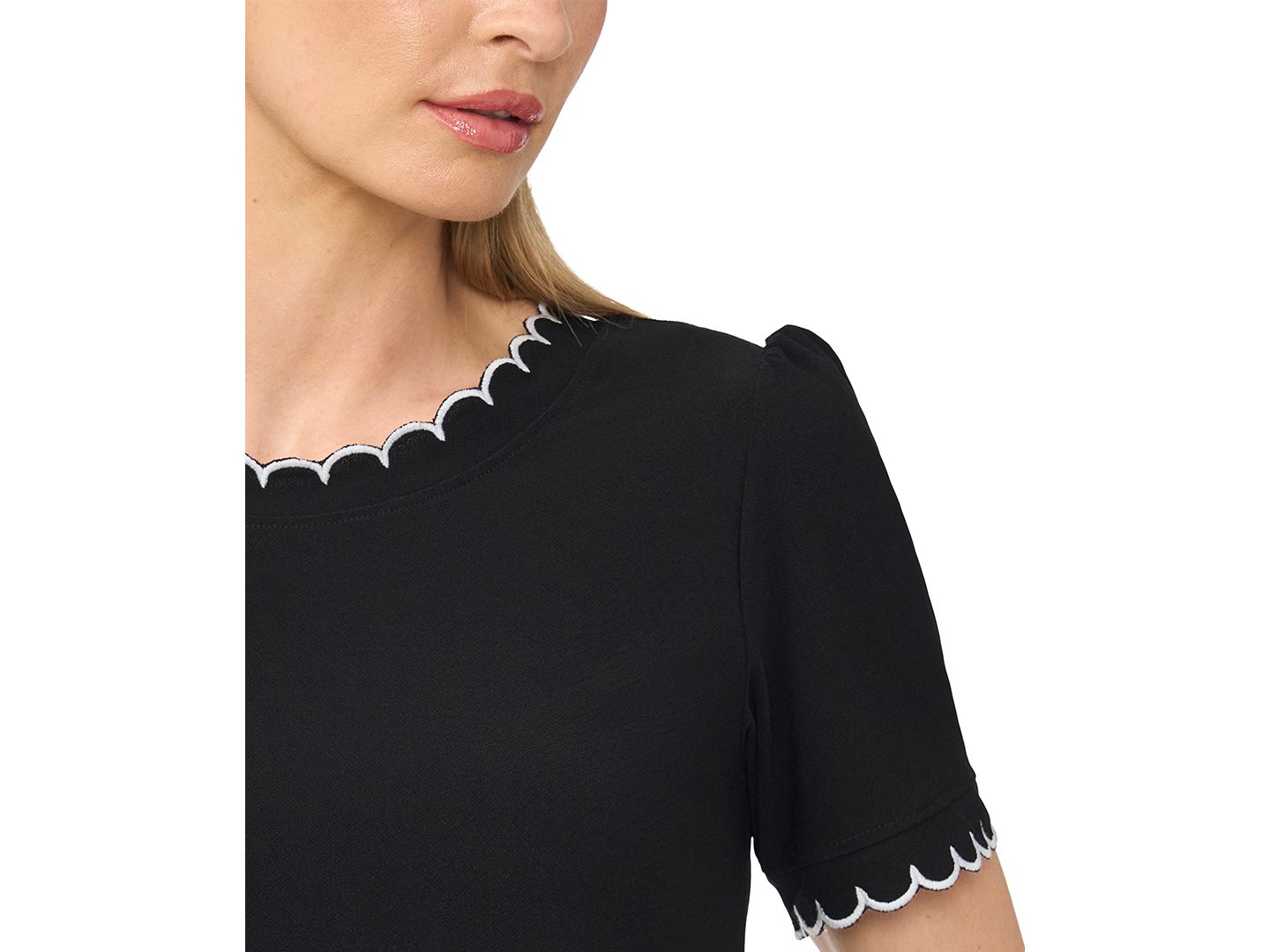 Женская блузка CeCe Puff Sleeve Scalloped Blouse, цвет: Тёмно-синий — фото 4