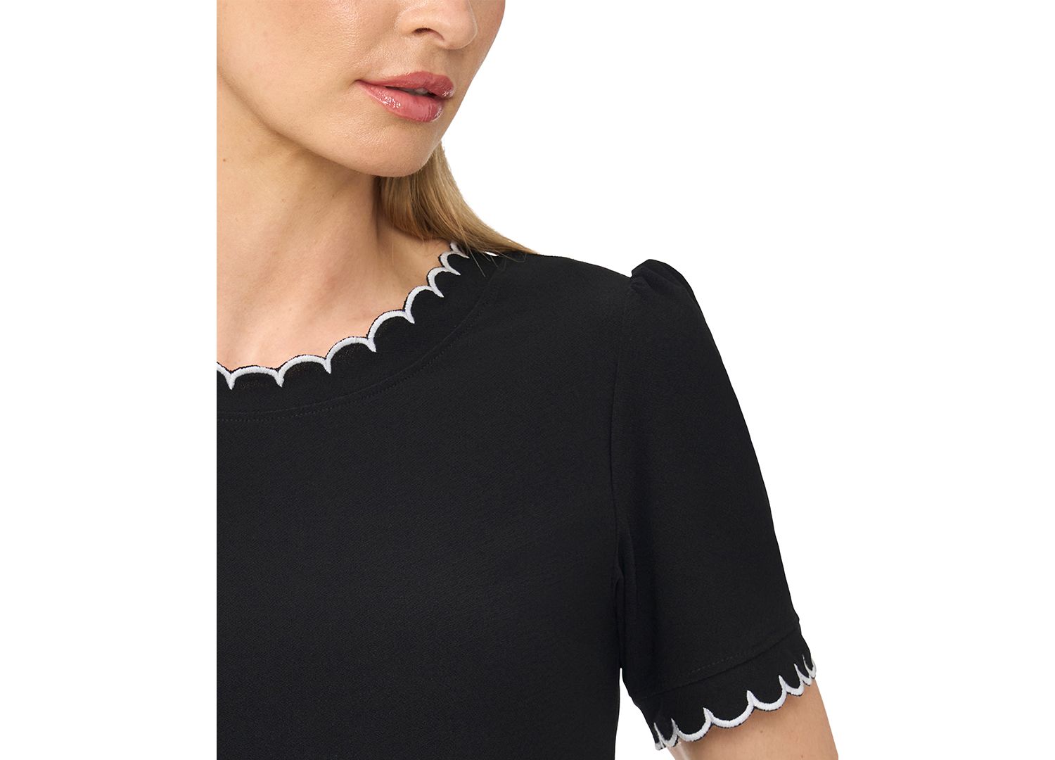 Women's Puff Sleeve Scalloped Blouse