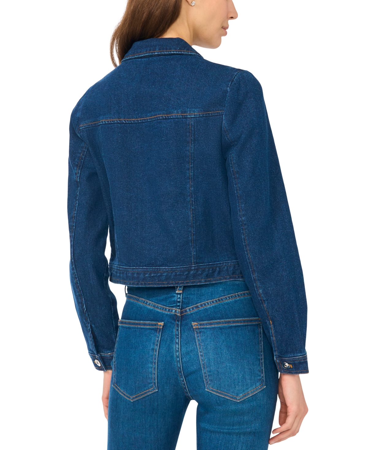 CeCe Women's Crystal Collar Puff Sleeve Cropped Denim Jacket