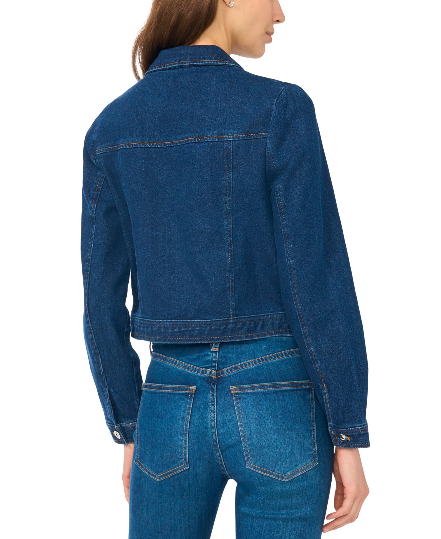 Women's Crystal Collar Puff Sleeve Cropped Denim Jacket