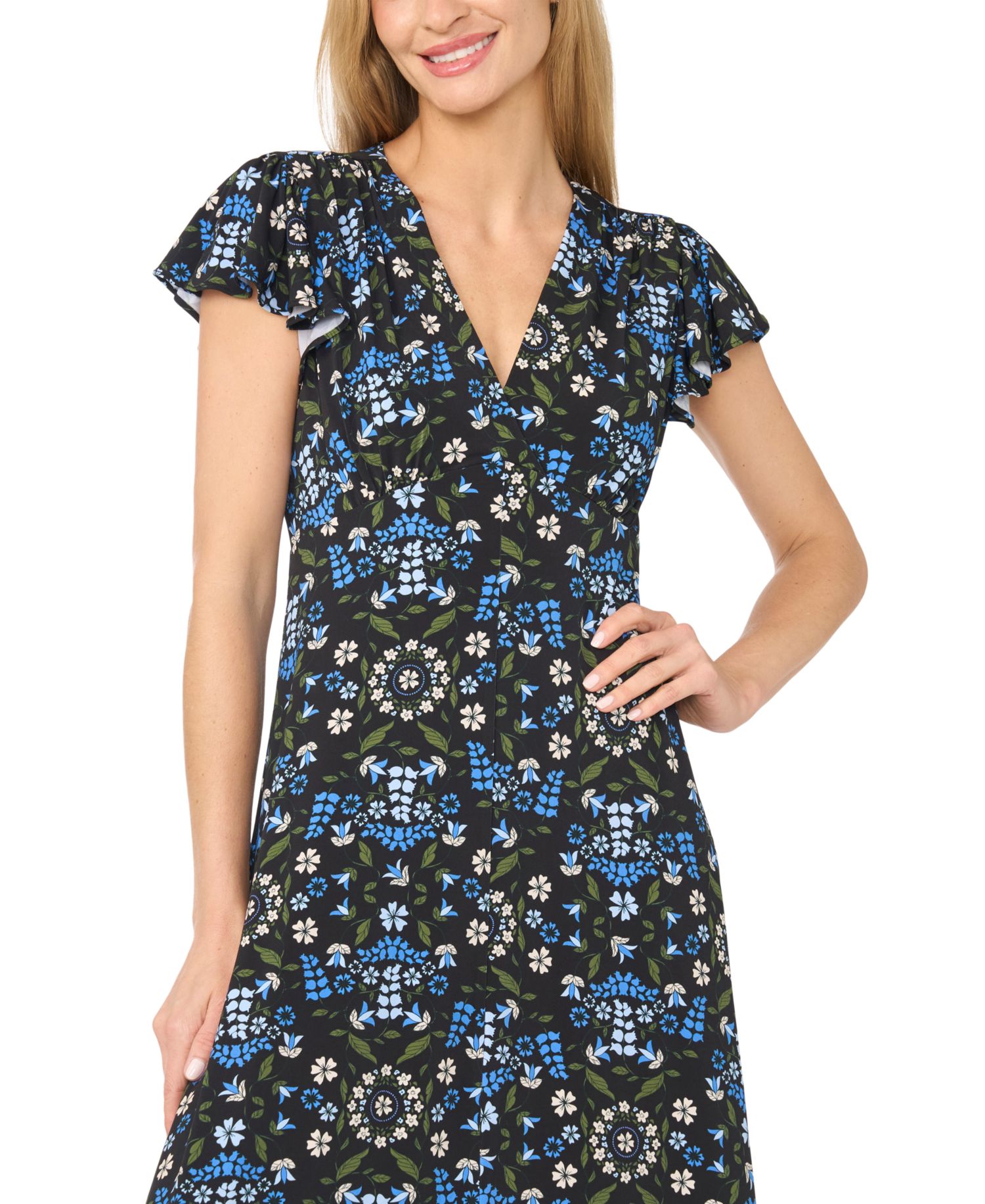 Women's Surplice Empire Waist Floral-Print Dress