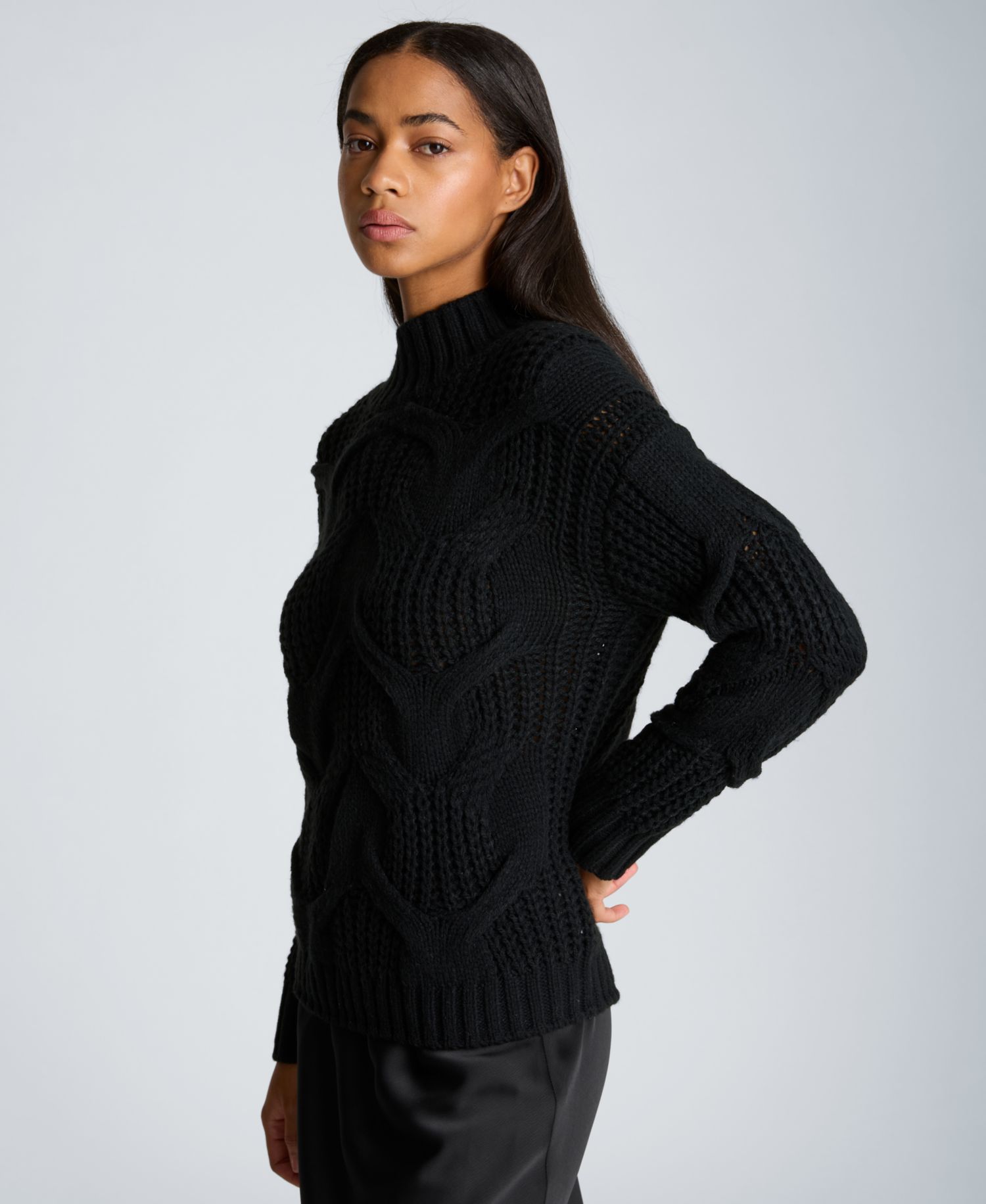 Women's Oversized Cable-Knit Mock Neck Sweater