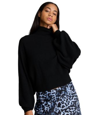 Women's Horizontal Stitch Dolman Cropped Turtleneck Sweater