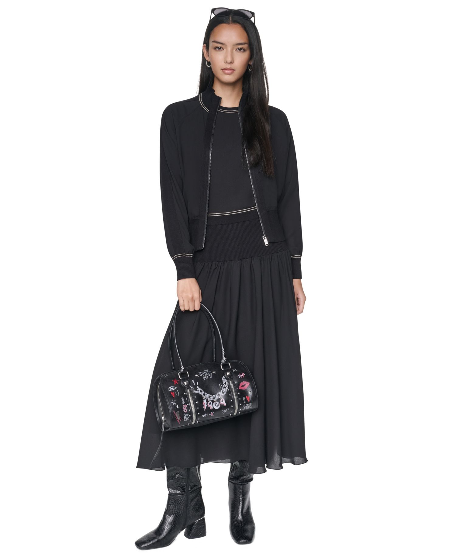 Women's Lightweight Mixed-Media Contrast-Stitch Jacket