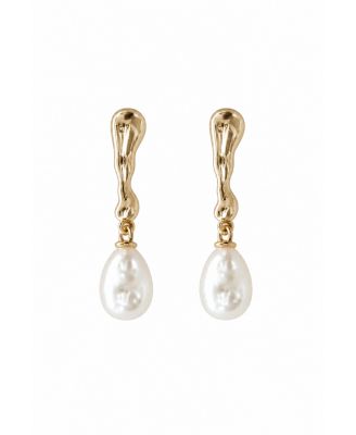 Women's Sculptural Line Pearl Drop Earrings