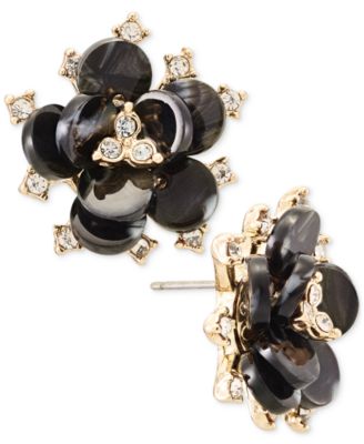 Crystal Gold-Tone Flower Stud Earrings