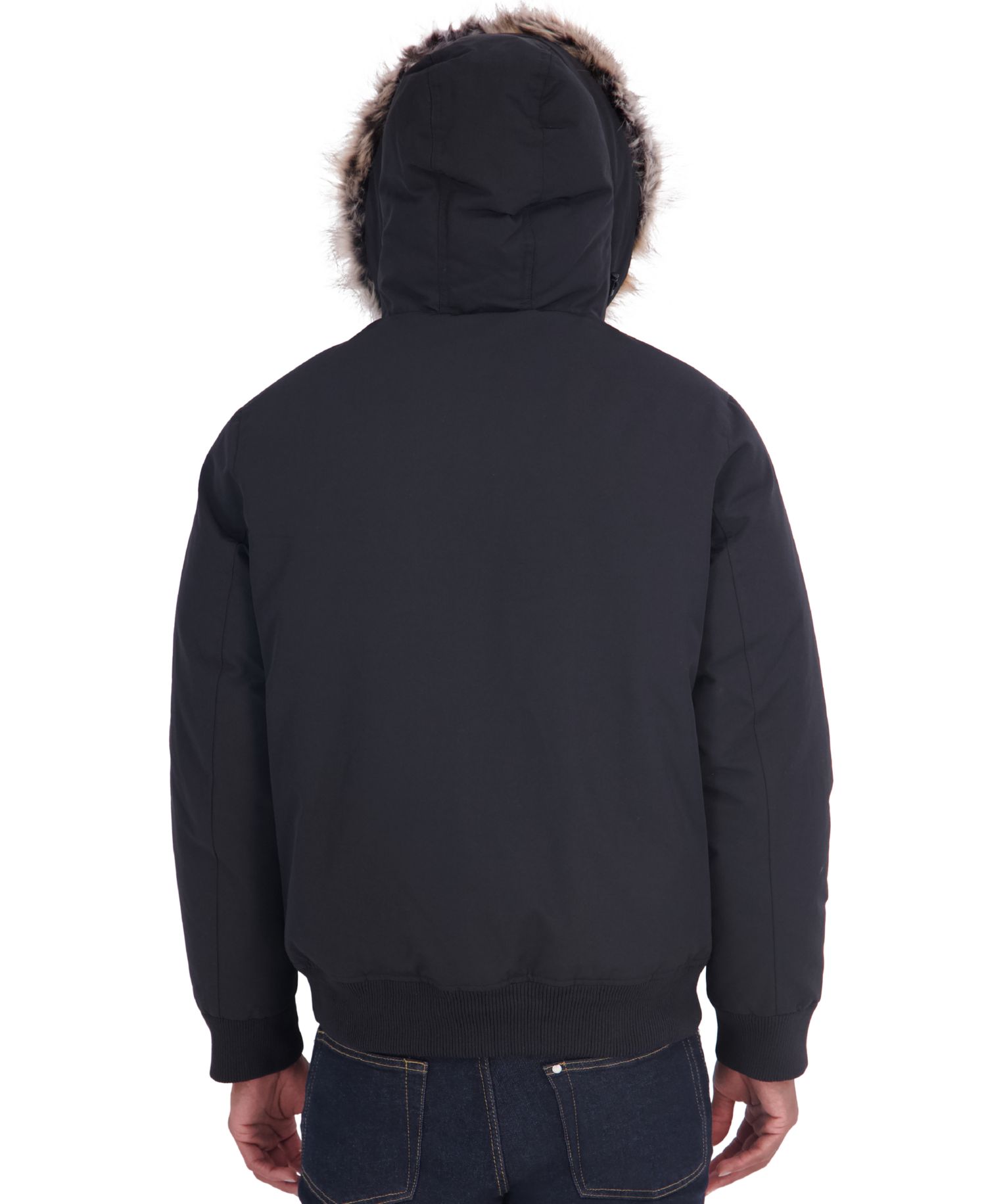 Men's Faux-Fur-Trim Quilted-Bib Hooded Bomber Jacket