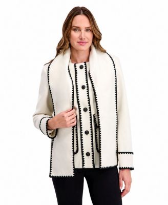 Women's Faux Wool Jacket With Wipstich Detail And Scarf