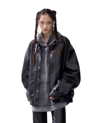 Women's Zip Up Ruched Leather Jacket