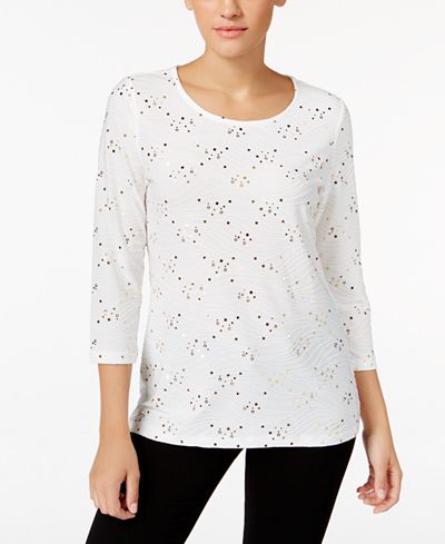 JM Collection Petite Embellished Jacquard Top, Created for Macy's ...