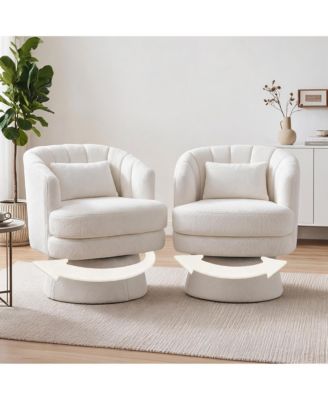 2 Set of 360 Degrees) Barrel Swivel Accent Chair, Stable Base, Tufted Back and Lumbar Pillow, Thick Foam, Quick Assembly, Fits Multi-Room Scenarios