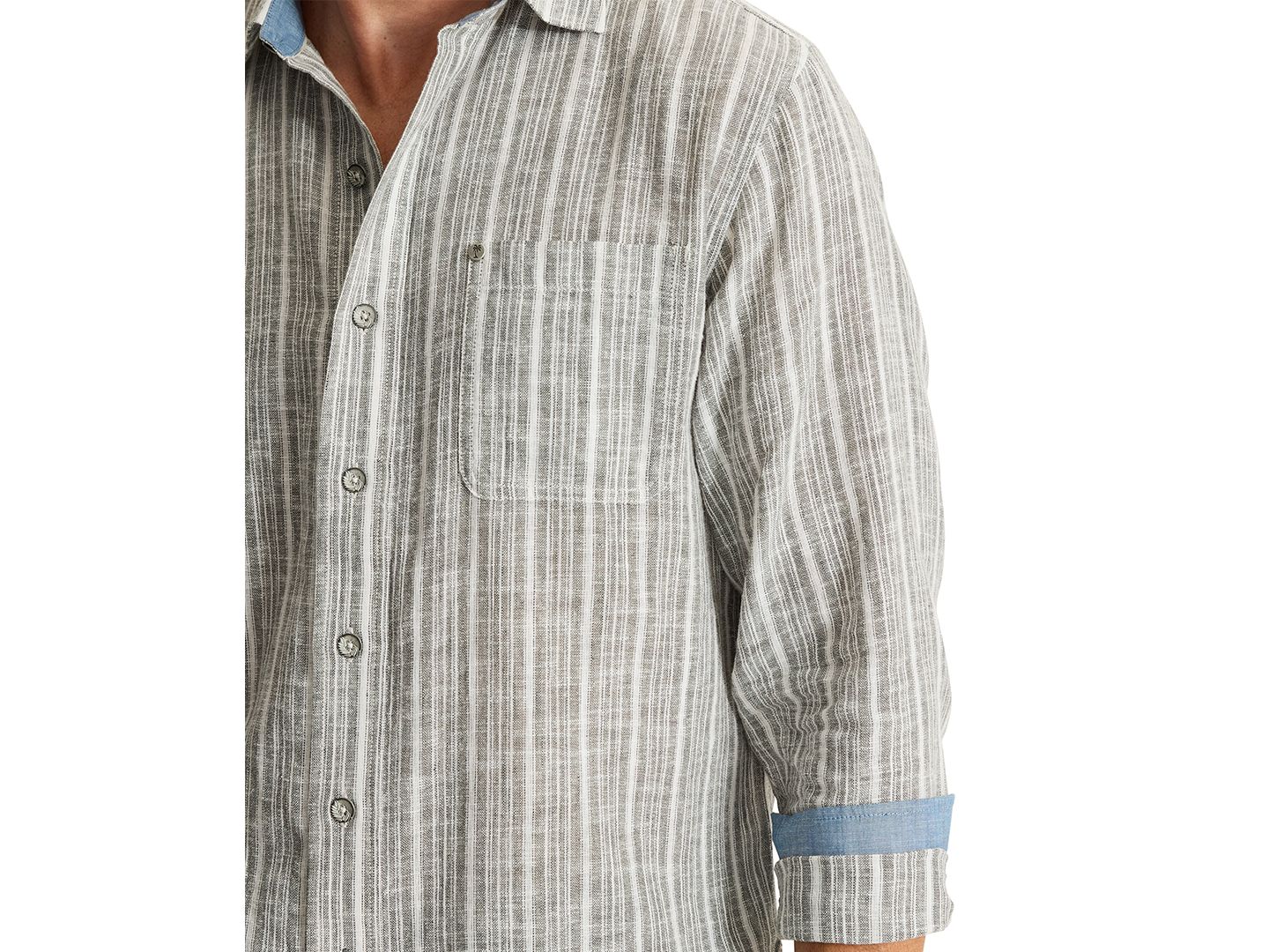 Мужская рубашка Tommy Bahama Raffia Dunes Stripe Linen-Cotton Blend Long-Sleeve, цвет: Пальмовый мох — фото 2