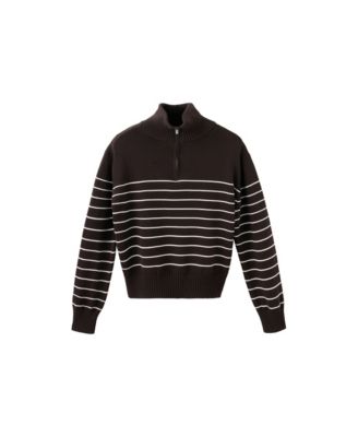 Women's Quarter-Zip Striped Cotton Sweater