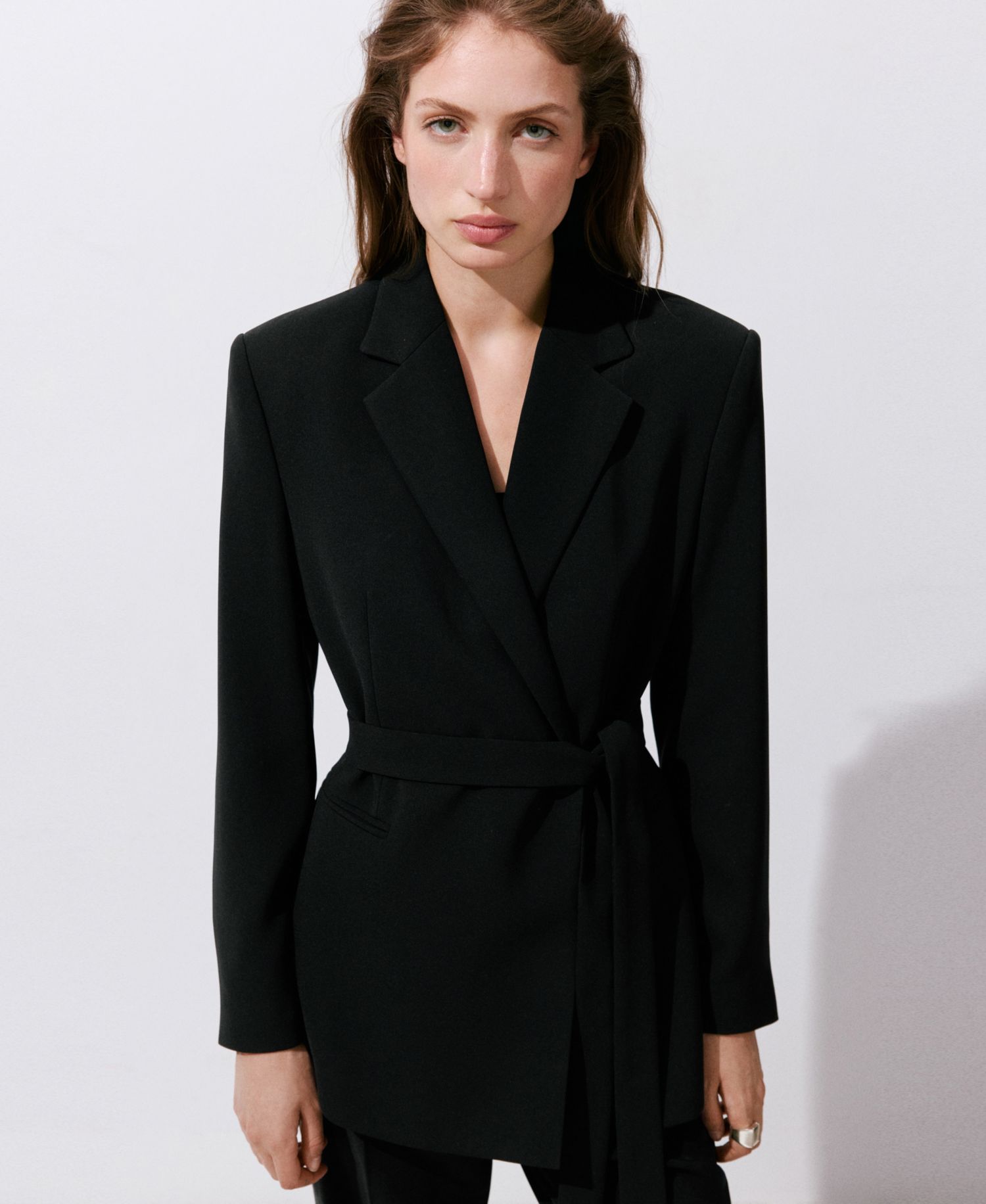 Women's Double-Breasted Belted V-Neck Blazer