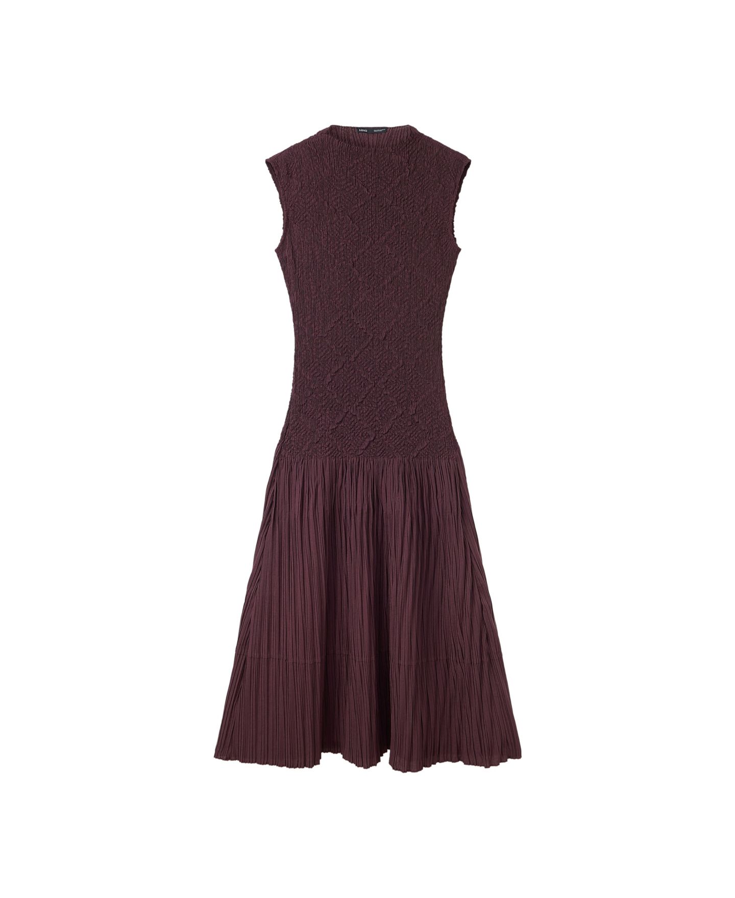 Женское платье MANGO A-Line Mock Neck Textured, цвет: Бордовый — фото 1