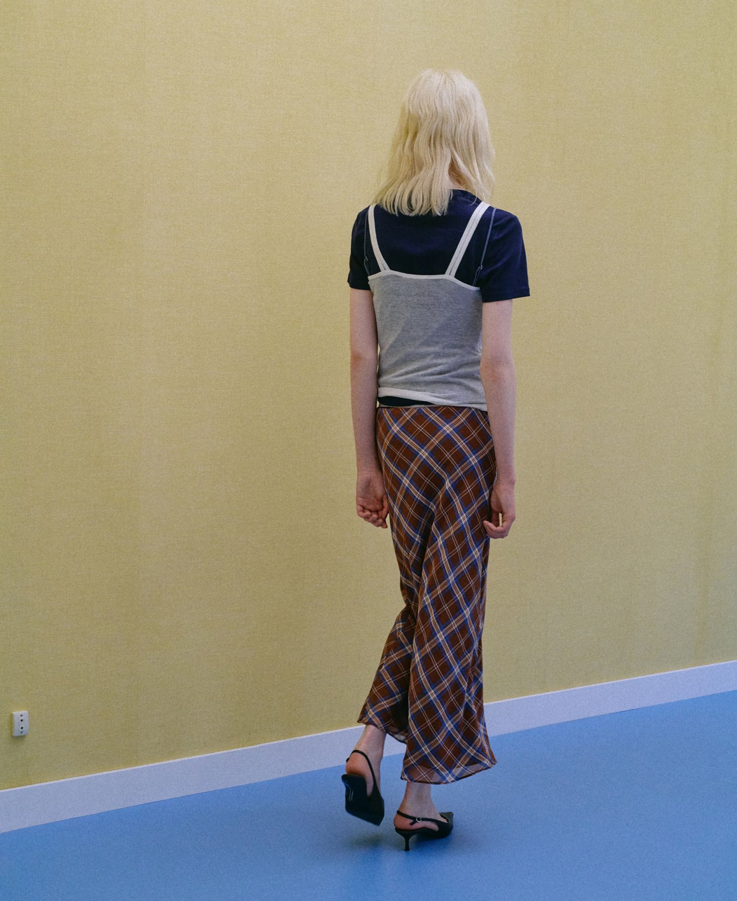 Women's A-Line Checked Midi Skirt