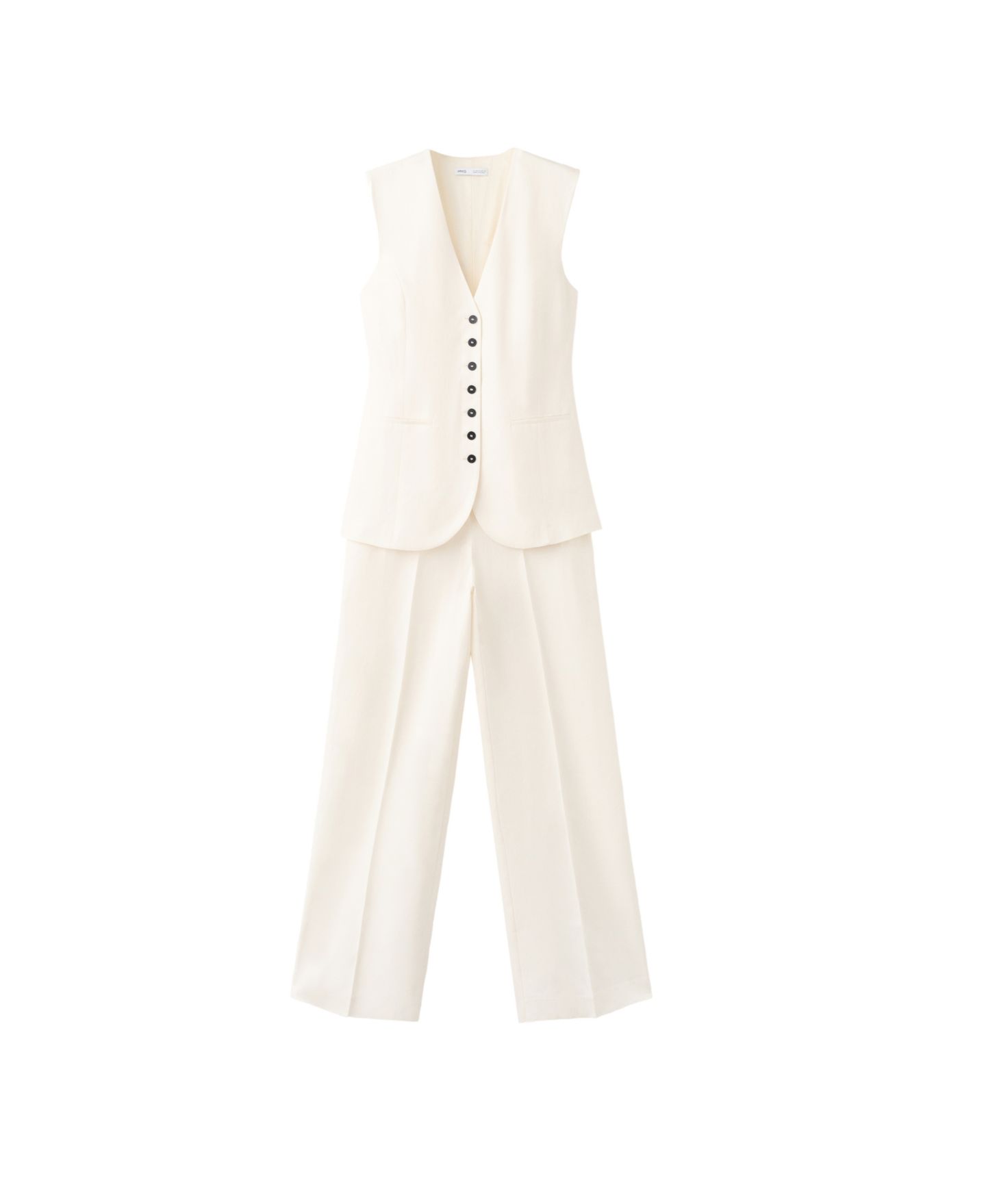 Женский комбинезон MANGO Linen-Blend Wide-Leg Sleeveless Jumpsuit, цвет: Молочный белый — фото 1
