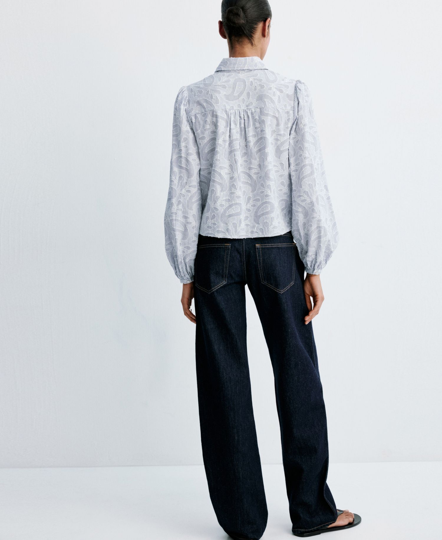 Women's Puff-Sleeve Embroidered Striped Shirt